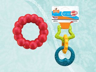 collage of popular teething toys